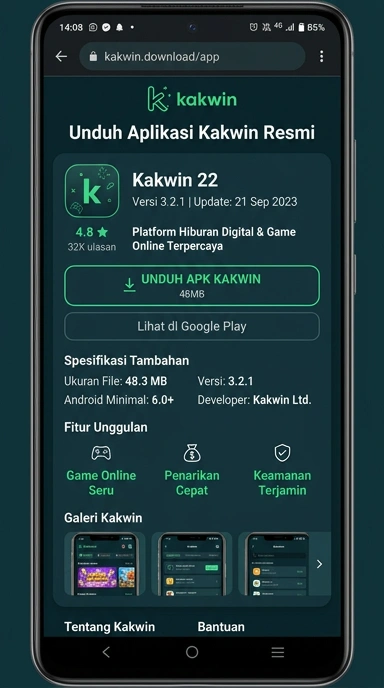 Tampilan halaman APK kakwin