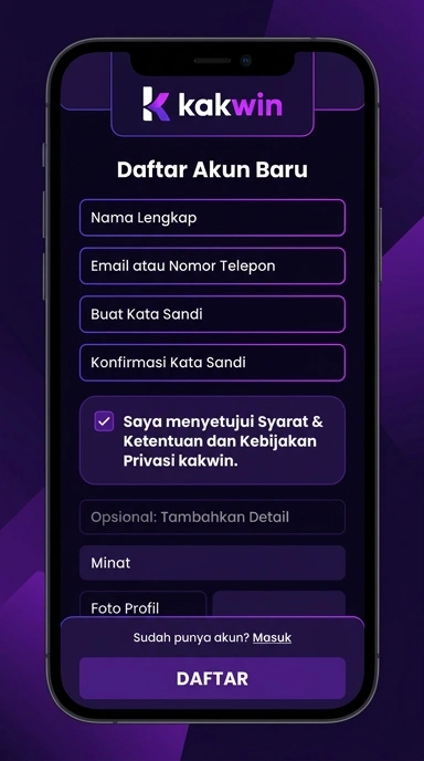 Tampilan halaman daftar kakwin